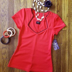 NWT Rock Steady Sophia rockabilly pinup top, red with black piping